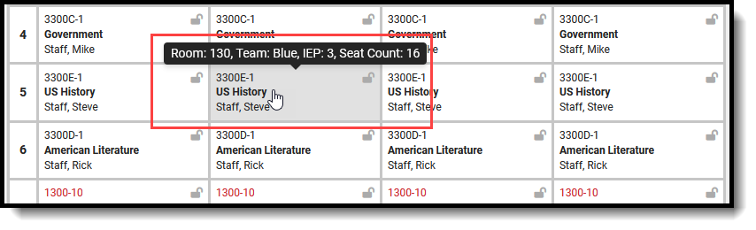 Screenshot of the section information that displays when hovering over a placed course section.