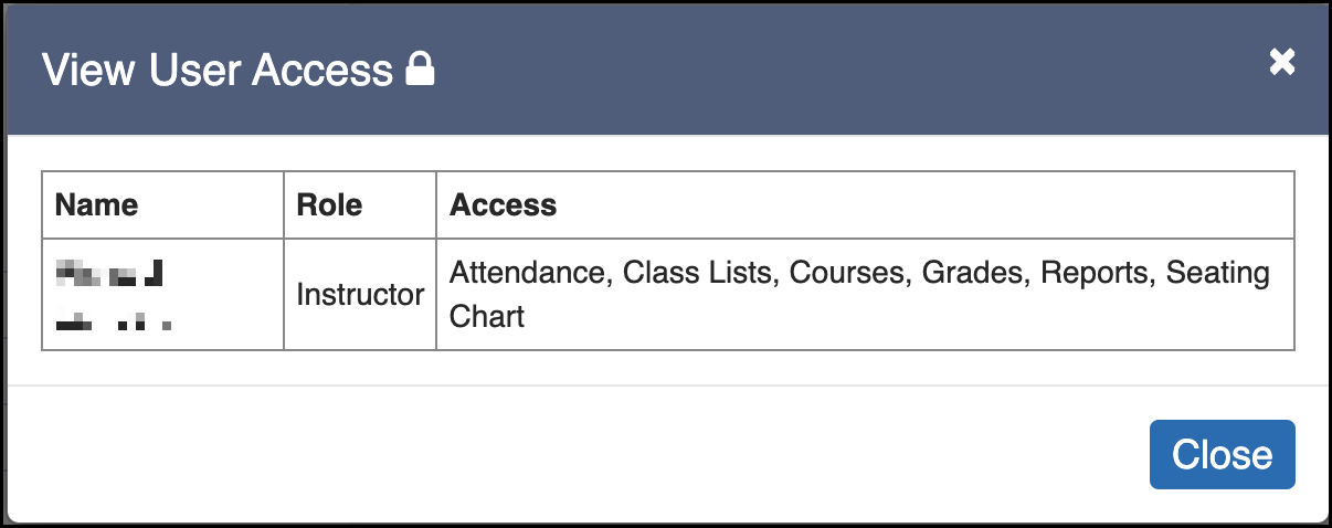 Course Resources - View User Access