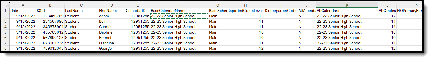 Screenshot of the District Summary Report in CSV Format