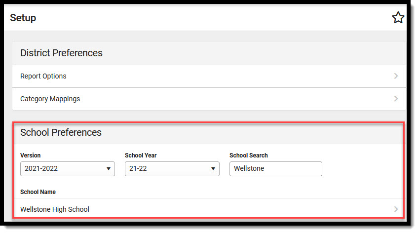 Screenshot of School Preferences Editor with Wellstone school searched for and selected.