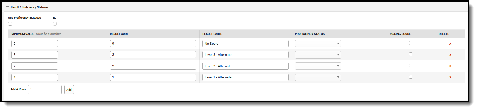 Screenshot of the Result Statuses for the CAA for ELA Assessment