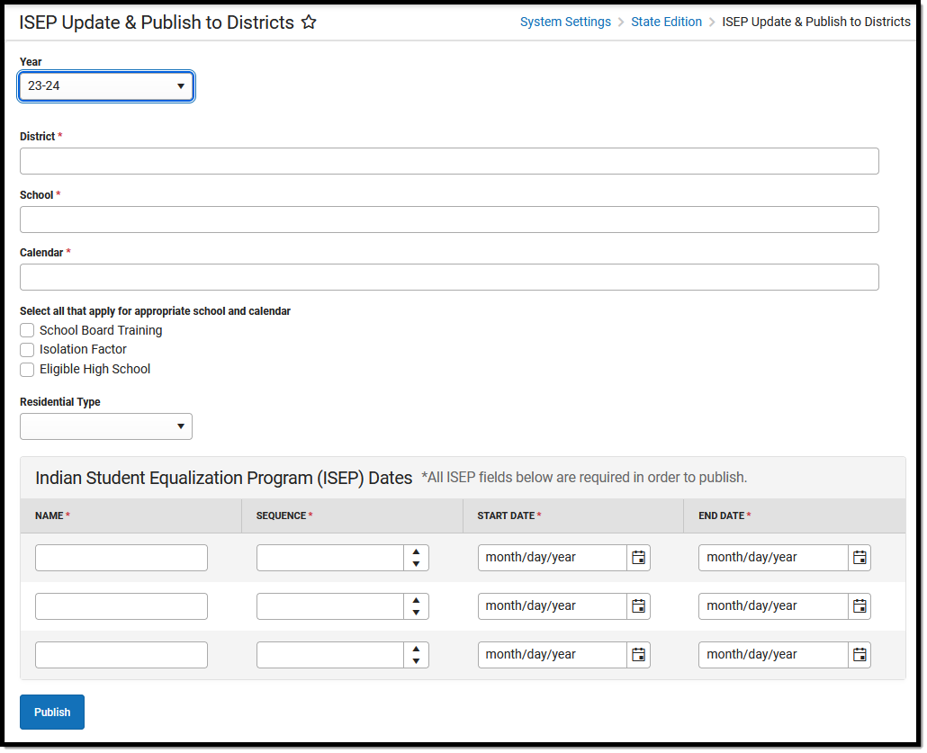 Image of the ISEP Update and Publish to Districts tool editor.