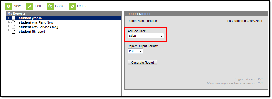 screenshot of the ad hoc filter field highlighted