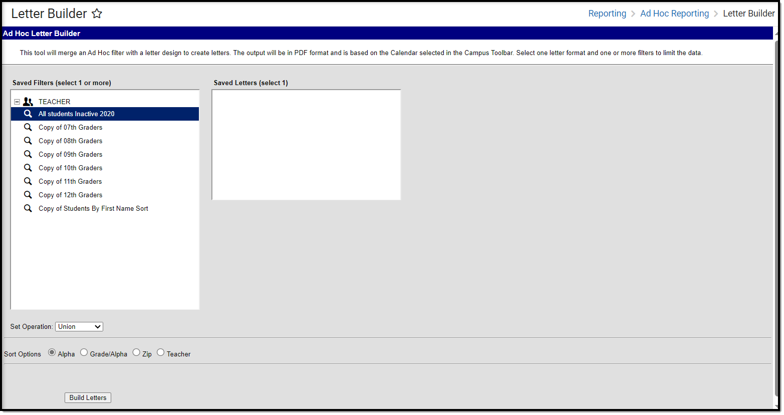 screenshot of the letter builder tool