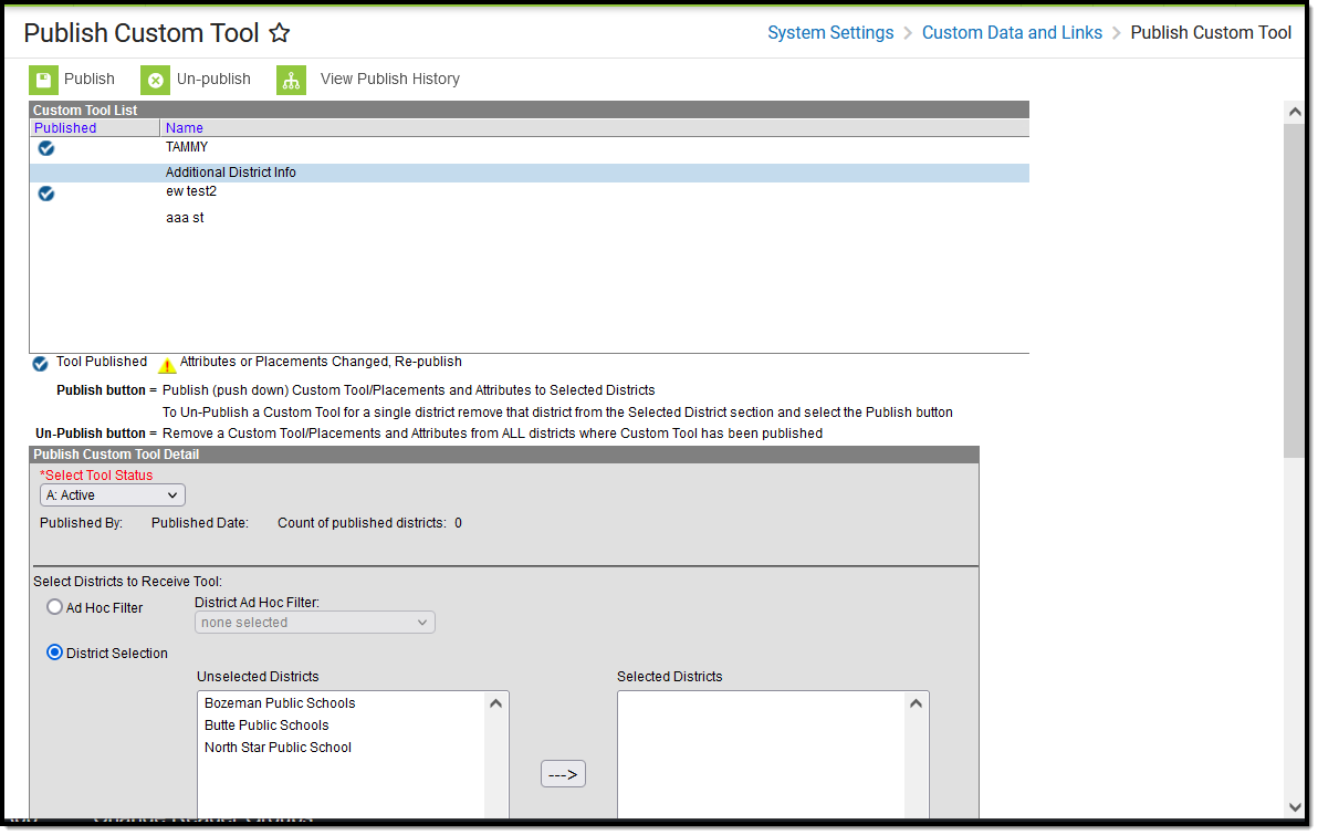 screenshot of the publish custom tool editor
