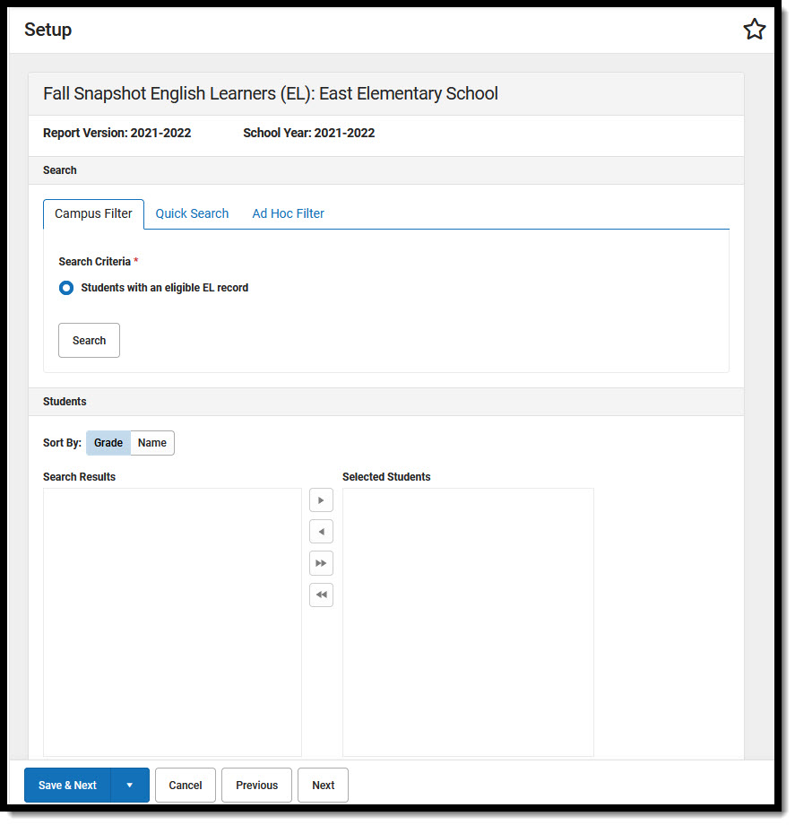 Screenshot showing Campus Filter for English Learners.