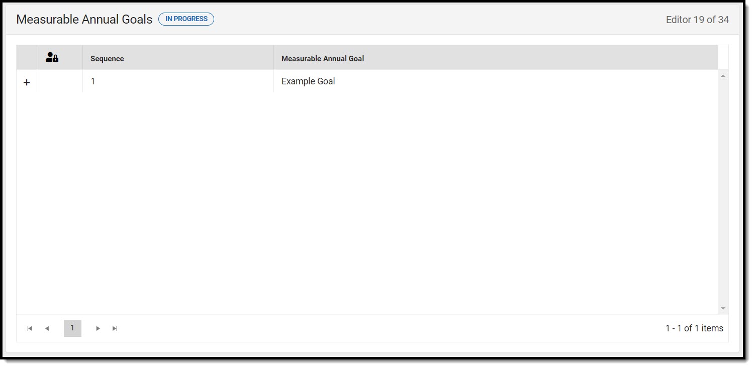 Screenshot of the Measurable Annual Goals List Screen.