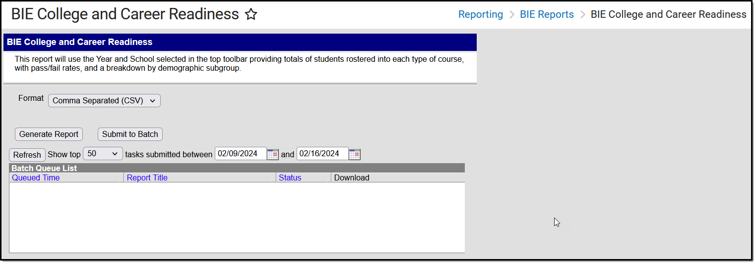 Screenshot of the College and Career Readiness Report Editor