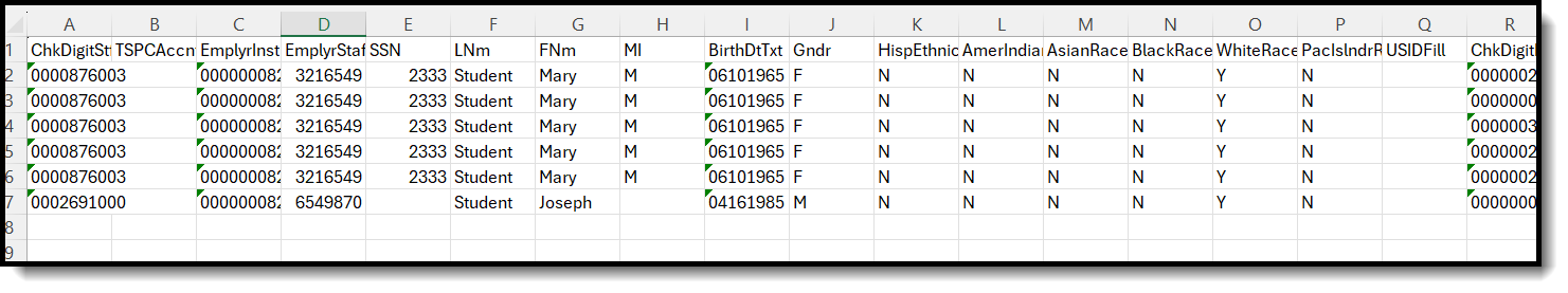 Screenshot of the Staff Assignment Report in CSV format