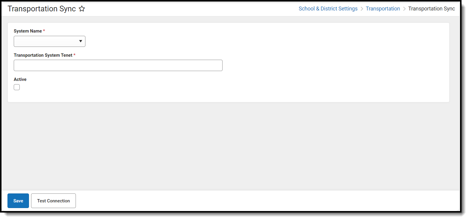 Screenshot of the Transportation Sync tool.