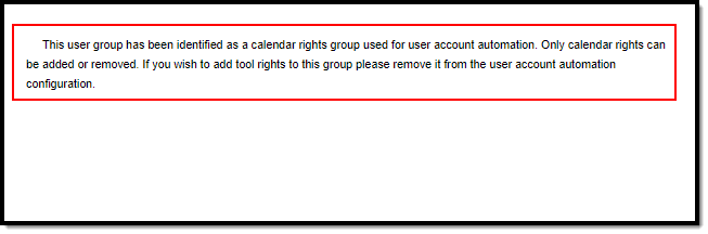 screenshot of the message stating tool rights cannot be assigned this user group