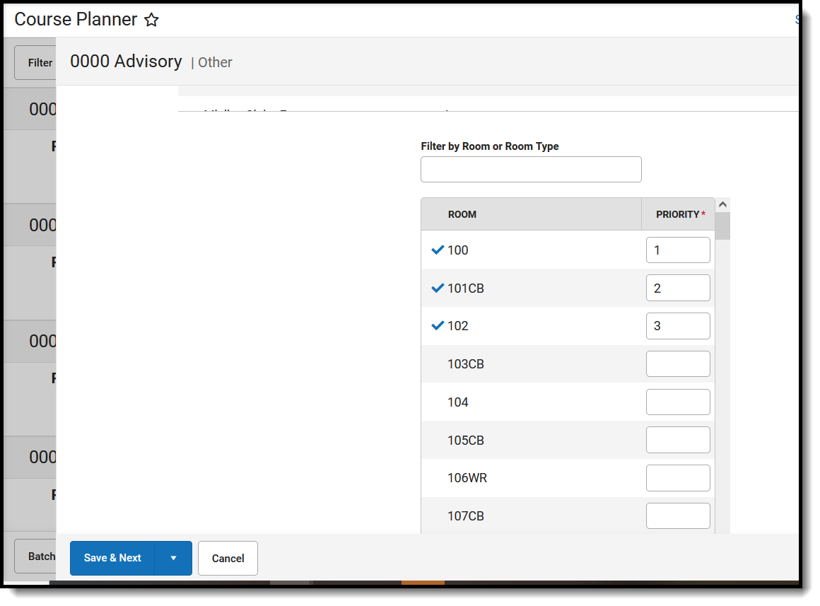 Screenshot of the Room Assignment section on the Course Planner