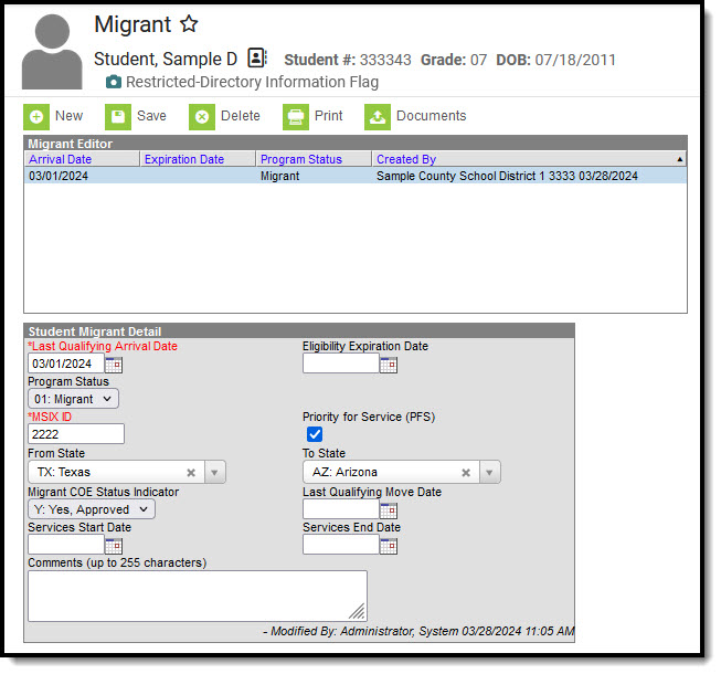 Screenshot of the migrant tool.