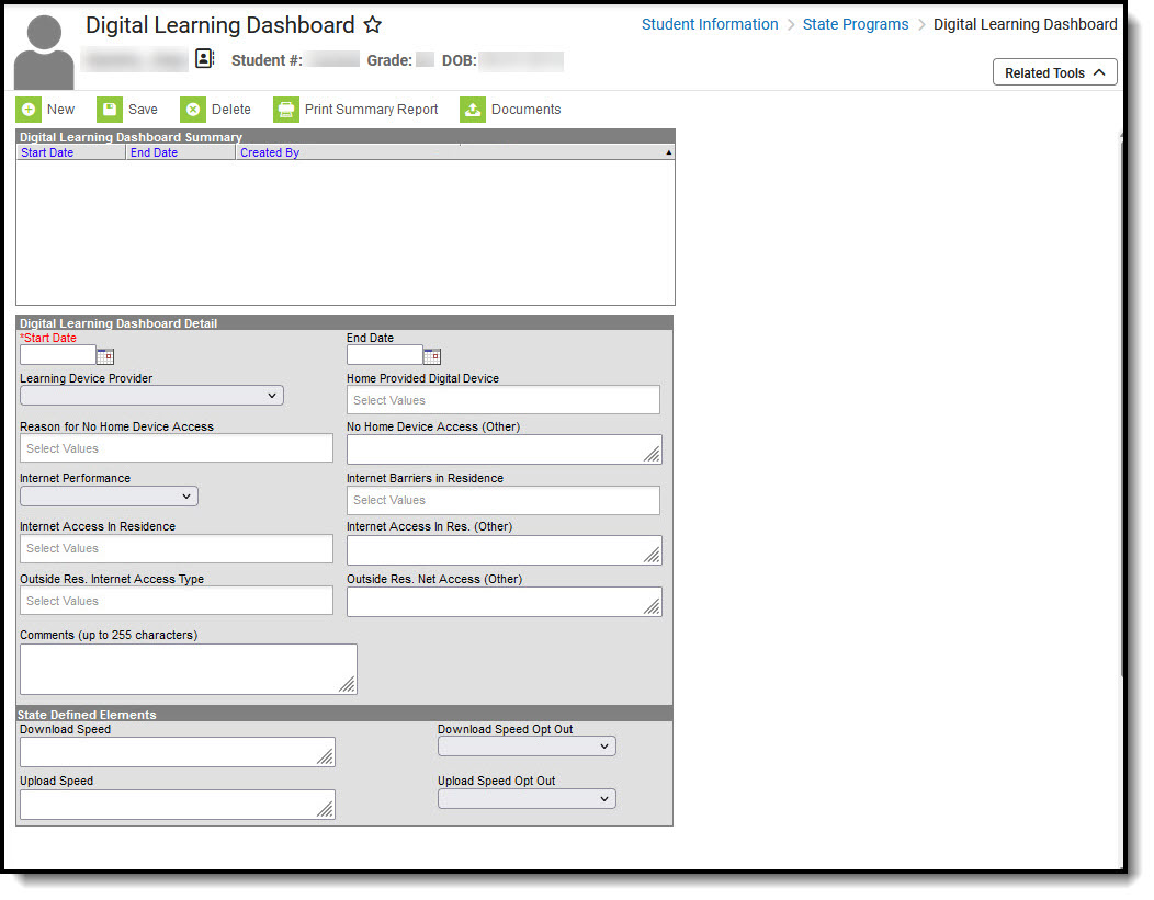 Screenshot of the Digital Learning Dashboard.