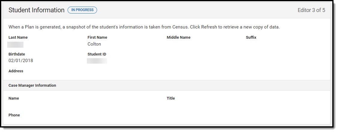 Screenshot of the student information editor.