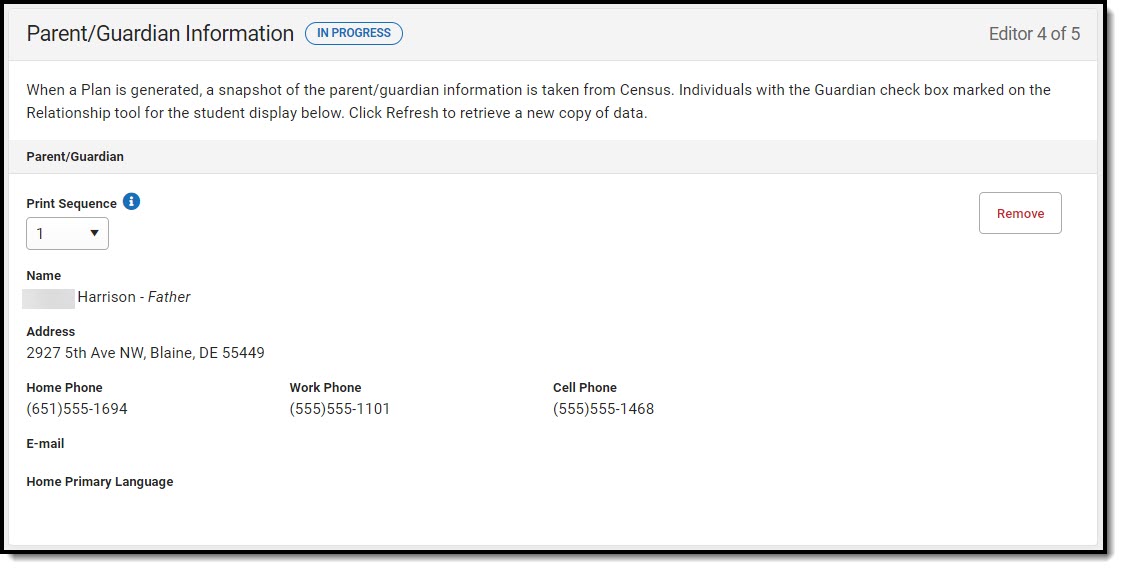 Screenshot of the Parent/Guardian Information Editor.