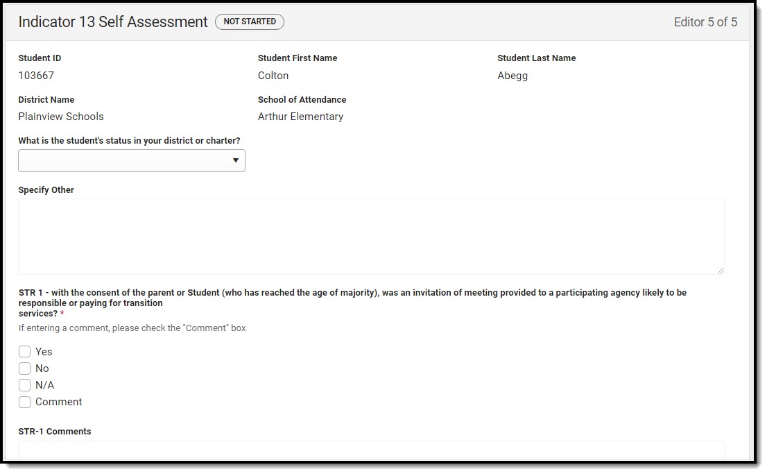 Screenshot of the Indicator 13 Self-Assessment Editor.