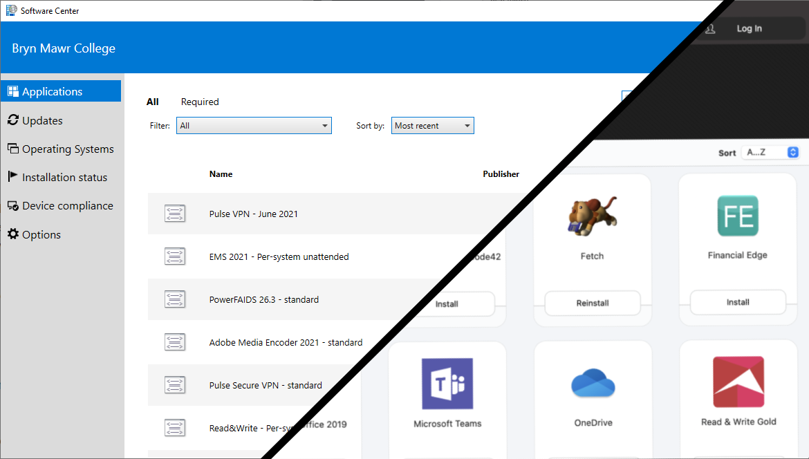 screenshot of the mac software center overlayed on the windows software center