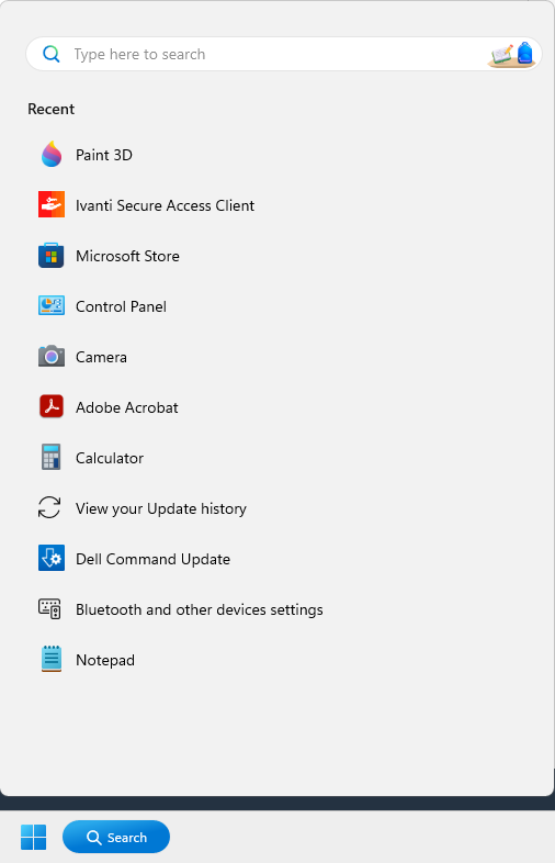 windows start menu application list