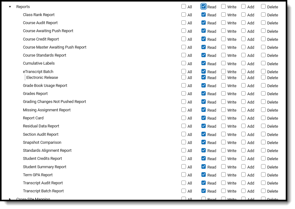 Screenshot of the Grading & Standards Reports.