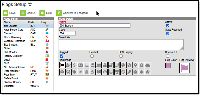 Screenshot of a flagged alert with flag and flag color selected.
