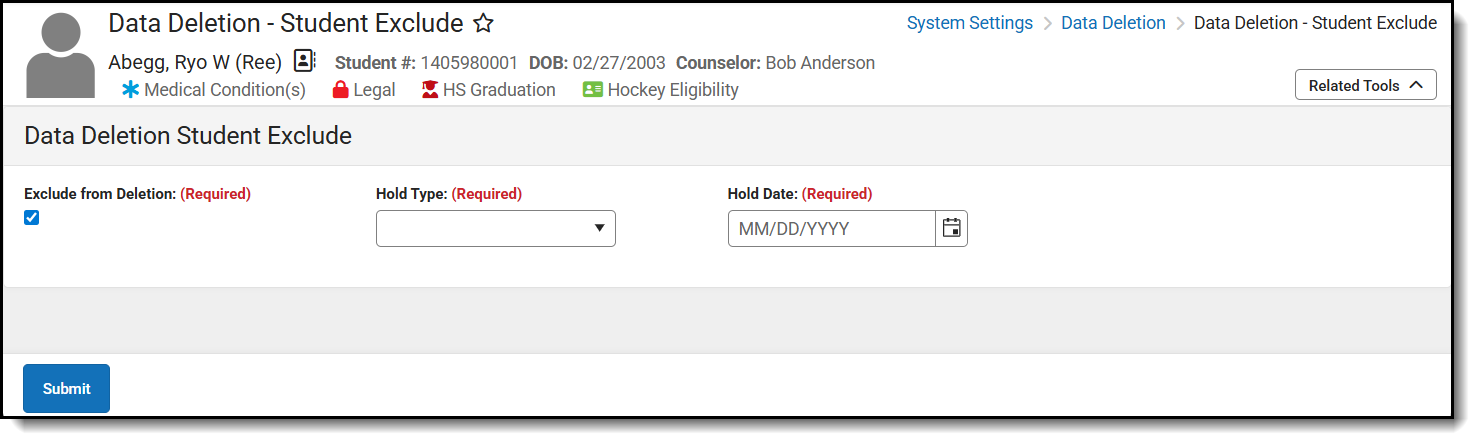 Screenshot of student exclude