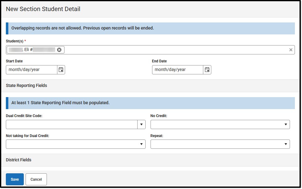 Screenshot of the Section Student Detail Side Panel.