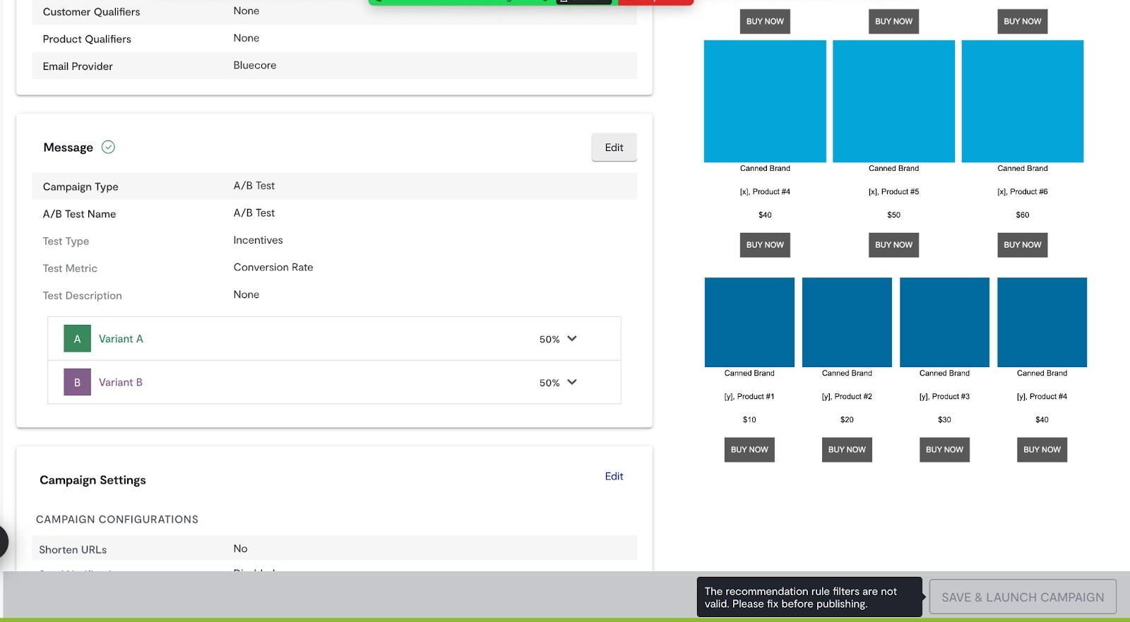 Screenshot of recipe rules restrictions