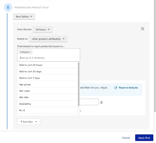 Screenshot of recipe rules restrictions