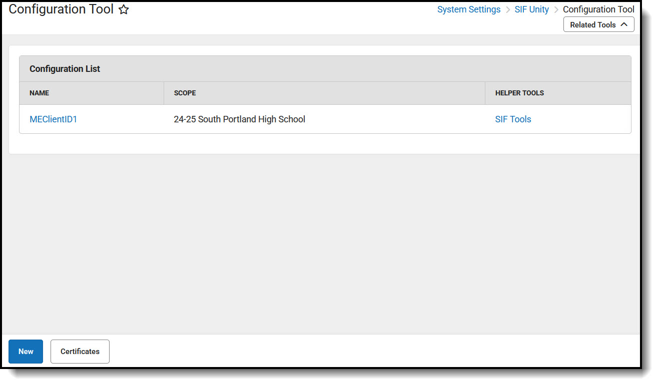 Screenshot of the SIF Unity Configuration for Maine.