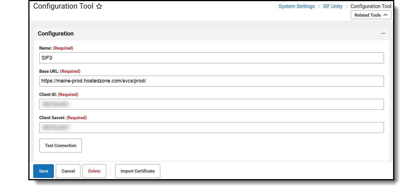 Screenshot of the SIF Unity Configuration