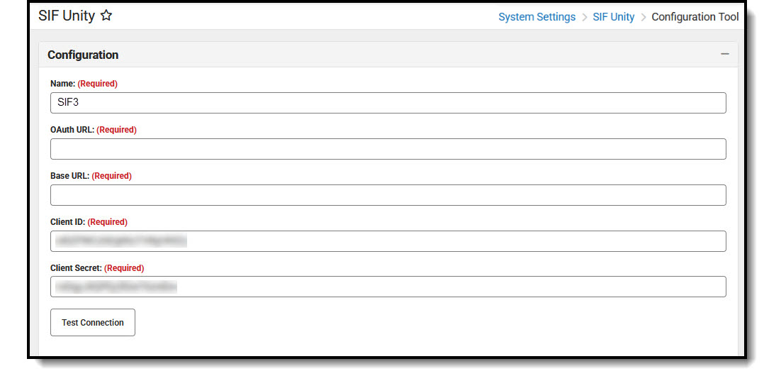Screenshot of the SIF Unity Configuration