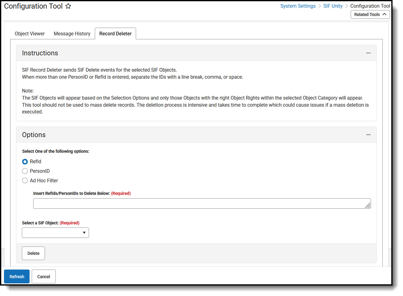 Screenshot of SIF Record Deleter tool.