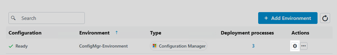 Patching Settings page with cog highlighted next to environment