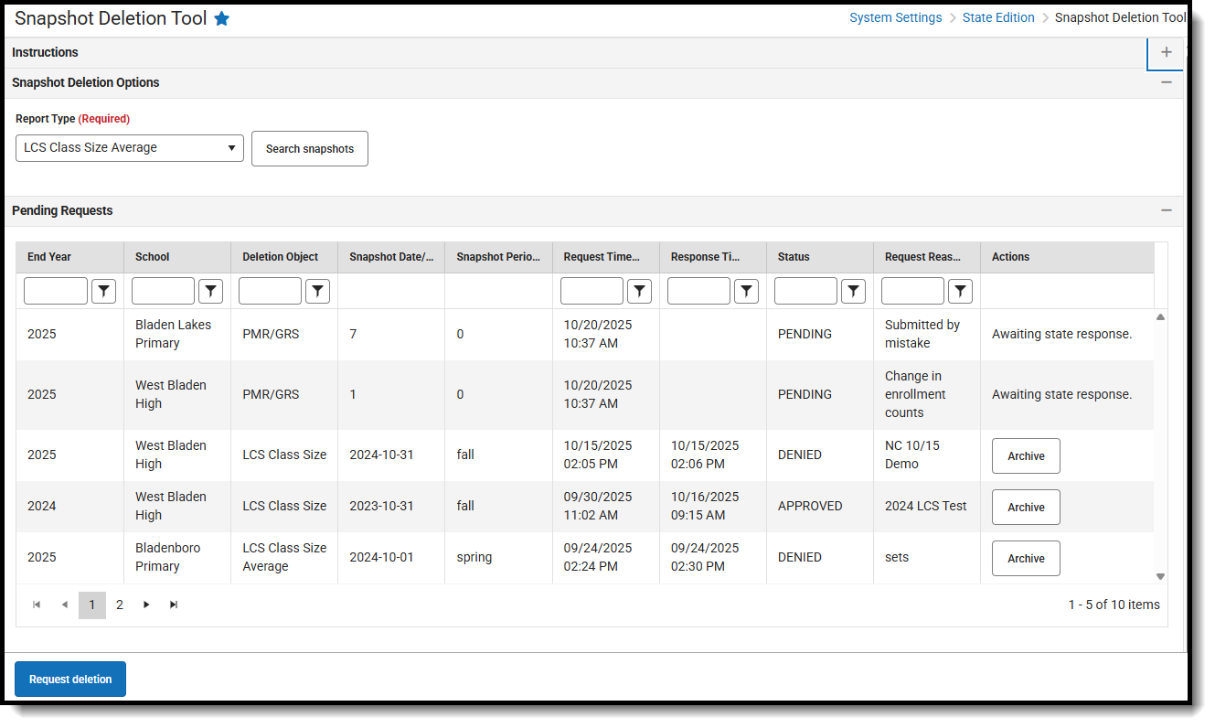 Screenshot of the Snapshot Deletion Tool in District Edition