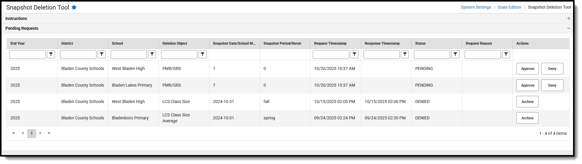 Screenshot of the Snapshot Deletion Tool in State Edition