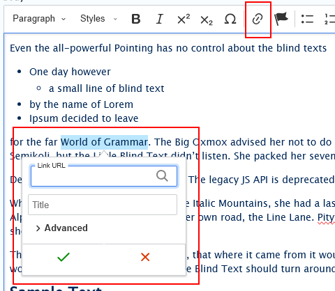 screenshot wysisyg add link url