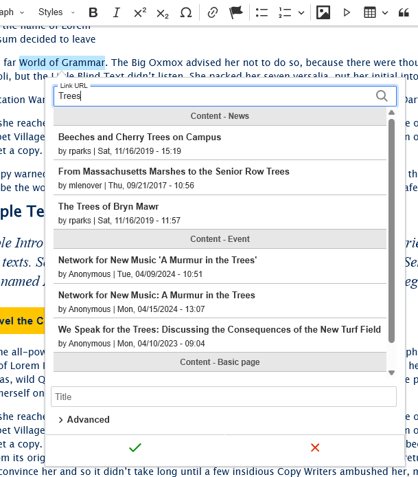 screenshot wysisyg link title select