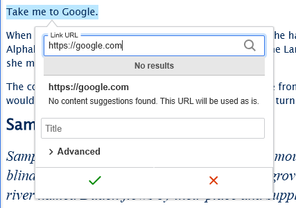 screenshot wysisyg making a link