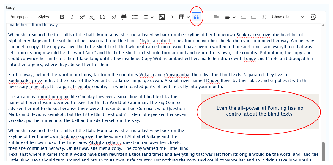 screenshot wysisyg blockquote