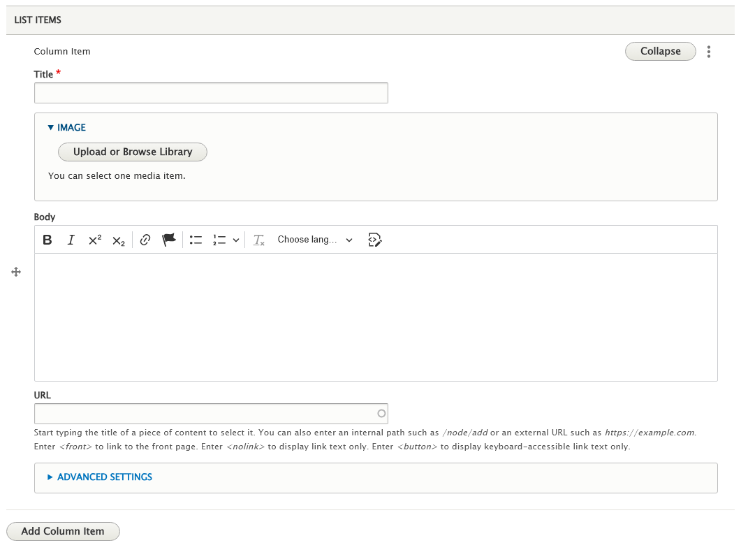 screenshot columns list items field