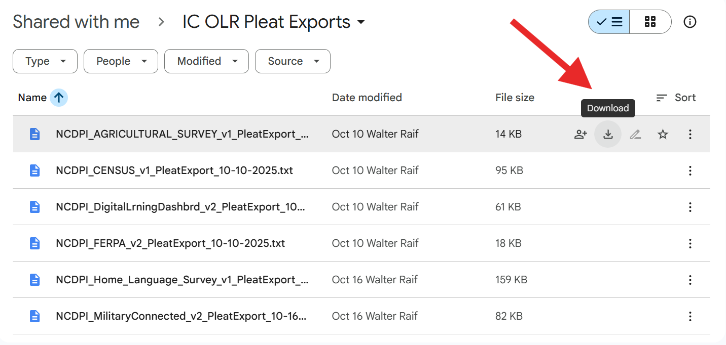 IC OLR Pleat export folder download option