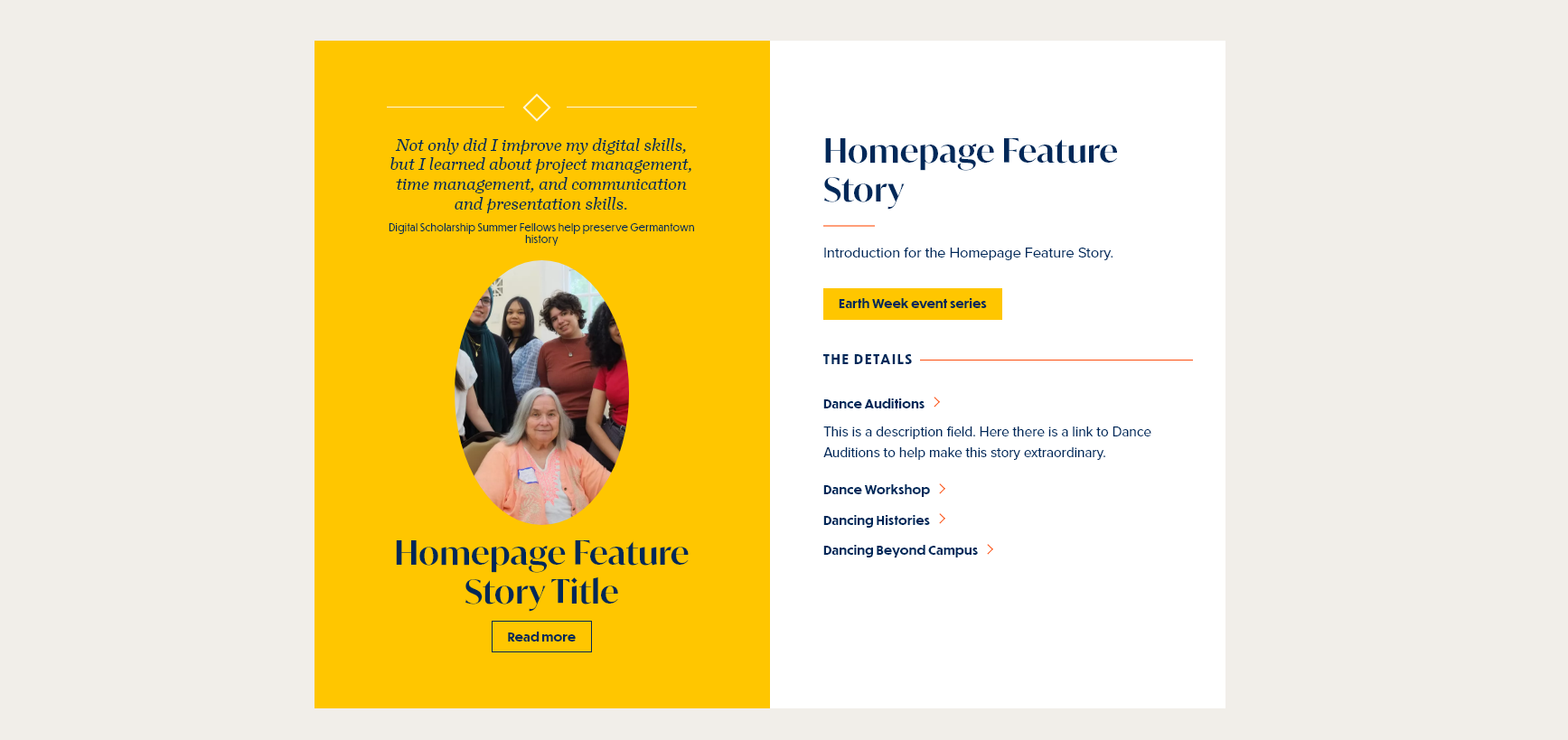 screenshot homepage feature story display