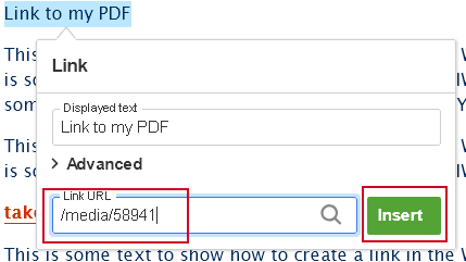 screenshot wysisyg link url path