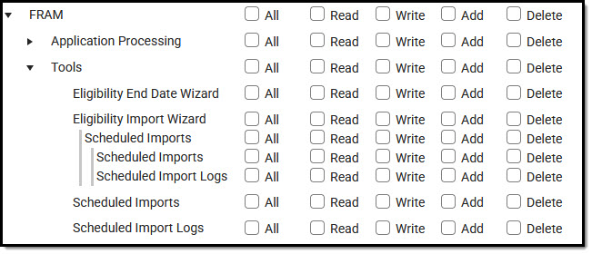 GIF of assigning tool rights and subrights to Eligibility Import Wizard.