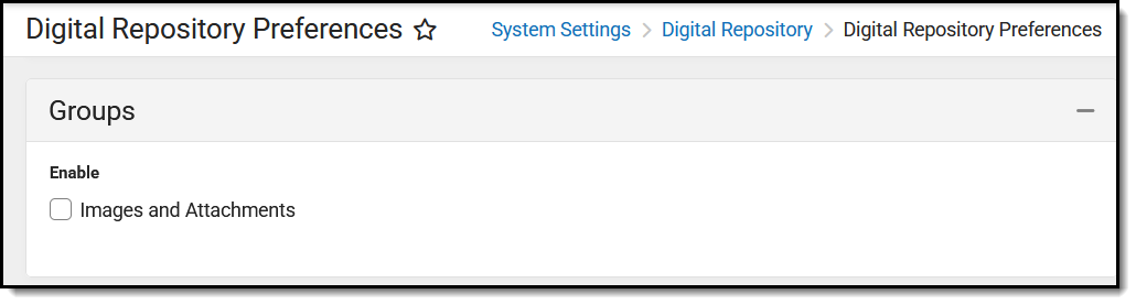 Screenshot of the Images and Attachments checkbox in the Groups section of the Preferences tool.