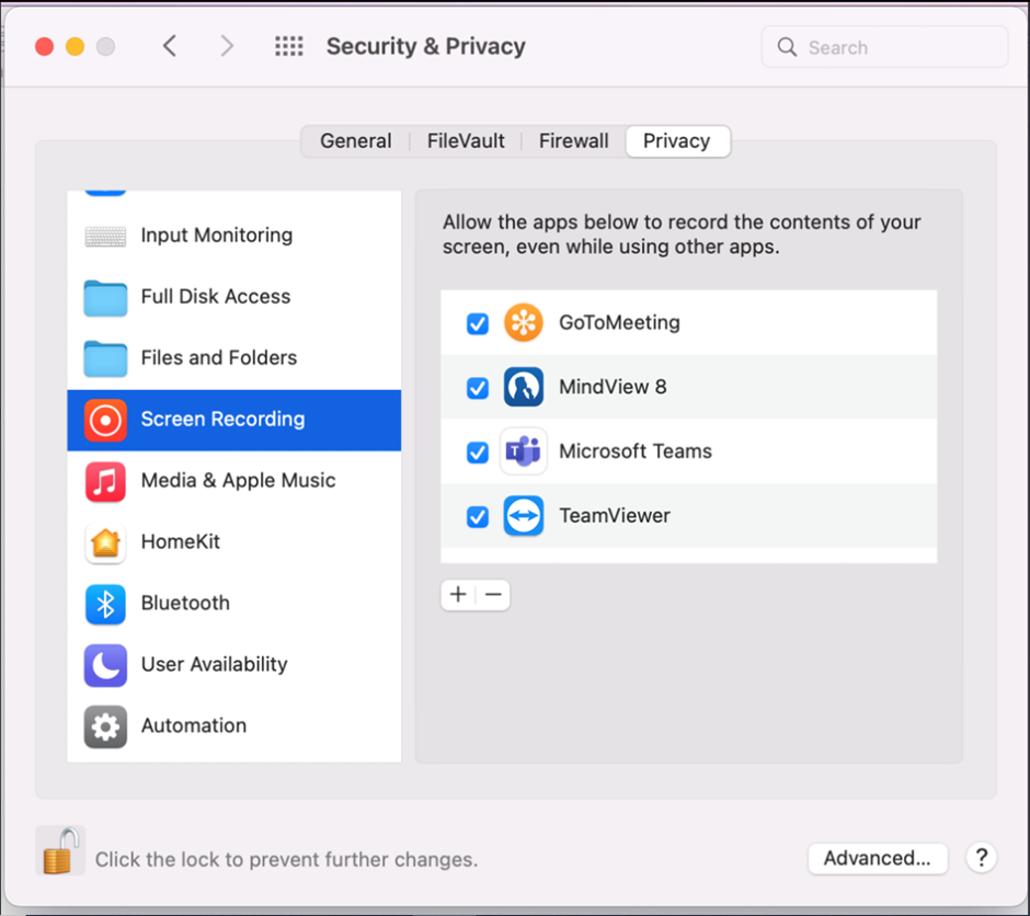 Mac system settings in Security&Privacy screen Mac system settings in Security&Privacy screen