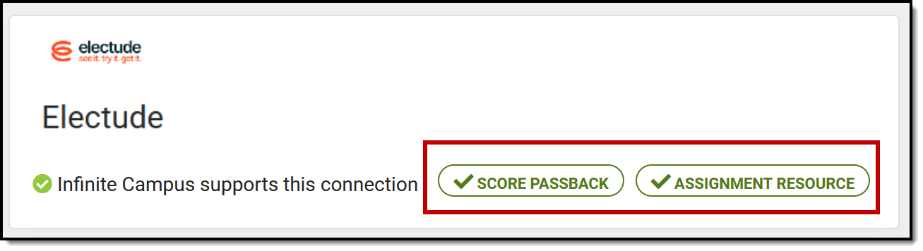 Screenshot highlighting lozenges for enabled functions that display in green text with a check mark.