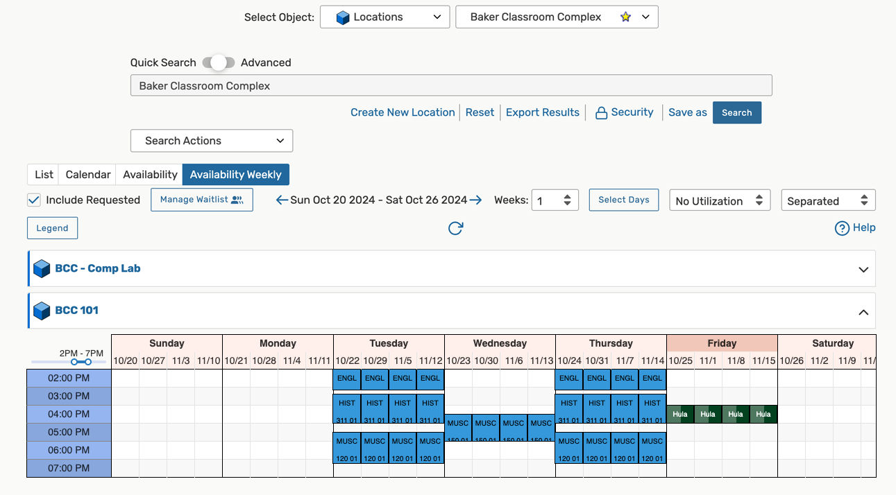 Resource search weekly availability view
