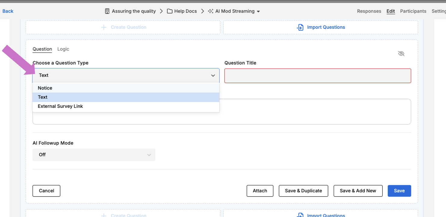 Previewing Question Types